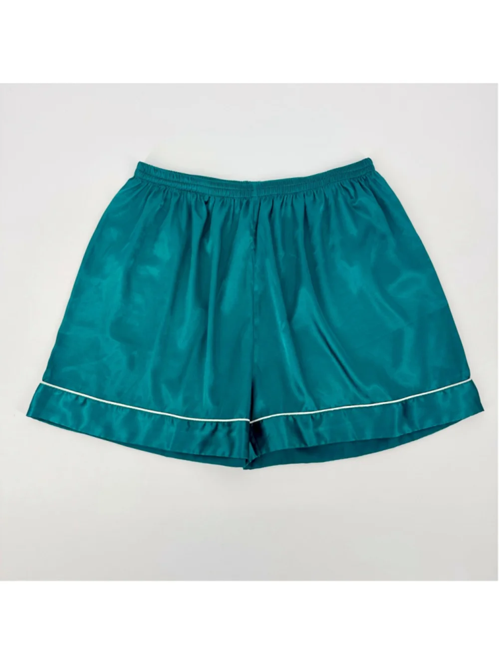 Swomog Teal Green & White Satin Pajama Set L Button Down Short Sleeve